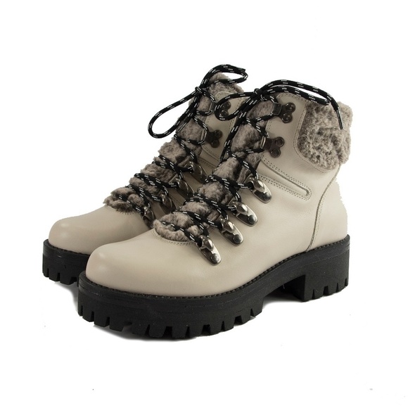 Maiden Lane Shoes - Maiden Lane Ivory Leather Marbut Faux Fur Boots 39